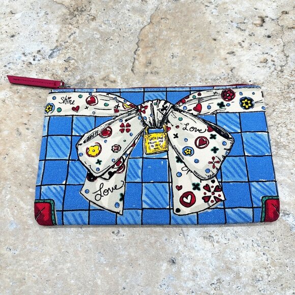 Brighton Handbags - Brighton Womens Canvas Cosmetic Bag Zip Heart Bow Blue